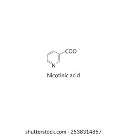 Diagrama da estrutura esquelética do ácido nicotínico.Molécula composta da vitamina B3 ilustração científica.