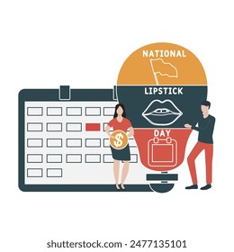 NID - National lipstick Day business concept background. vector illustration concept with keywords and icons. lettering illustration with icons for web banner, flyer, landing page, presentation