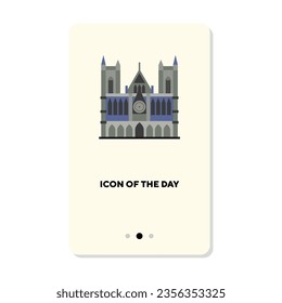 Nidaros cathedral in Norwegian isolated on white. Gothic church cartoon illustration. Religion and building concept. Vector illustration symbol elements for web design