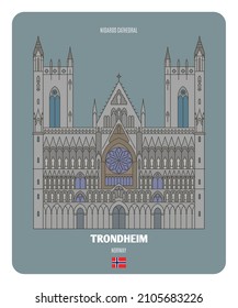 Nidaros Cathedral in Trondheim, Norway. Architectural symbols of European cities. Colorful vector 