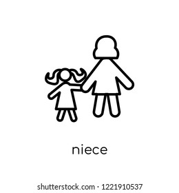 niece icon. Trendy modern flat linear vector niece icon on white background from thin line family relations collection, editable outline stroke vector illustration