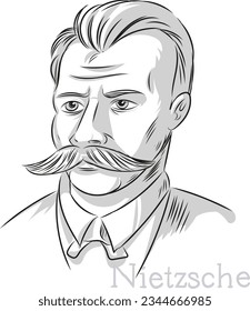 Nietzsche Philosopher Hand drawn line art Portrait Illustration