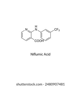 Niflumic Acid flat skeletal molecular structure NSAID drug used in Pain treatment. Vector illustration scientific diagram.