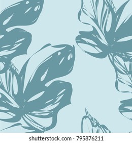 
Nifty botanical  silhouette pattern. Noble flower jungle  plant. Vintage nature seamless on blue colored background. Ink drawing sketch print for textile. Trendy flower lined design.
