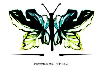 Nifty gental butterfly. Noble fantasy fairy insect. Vintage nature print for textile. Trendy color transitions lined design.

