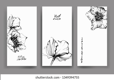 Nifty gentle drawn botanical helleborus stalk visit cards. Vintage nature element for business, post card or wedding invitation. Stylish flower, fancy blossom. Black line botanical motiv.Herbal culm.
