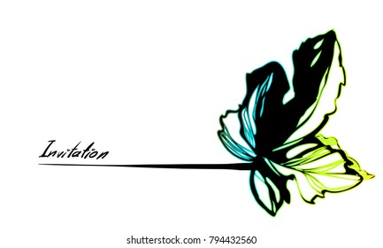 Nifty gentle flower botanical visit card. Noble  bloom leave. Vintage nature element on white colored background. Ink drawing sketch. Trendy color transitions lined design.