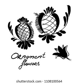 Nifty gentle hand drawn botanical ornament. Vintage nature element for visit card or wedding invitation. Stylish flower, fancy blossom. Black line botanical motiv. Herbal Ink drawing abstract flower