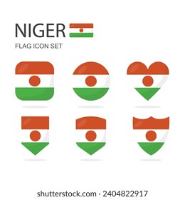 Iconos de 6 formas de la bandera 3d de Níger aislados en fondo blanco.