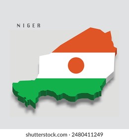 Niger 3d Flagge Karte auf grauem Hintergrund