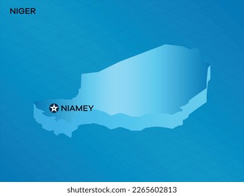 Mapa isométrico nigerino 3D con diseño de iluminación de vectores con marca mayúscula Niamey