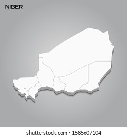 Niger 3d map with borders of regions. Vector illustration