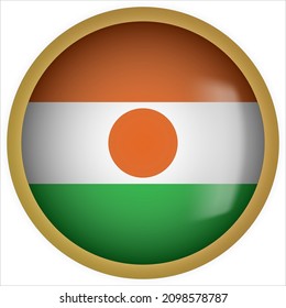 Niger 3D rounded Flag Button Icon with Gold Frame