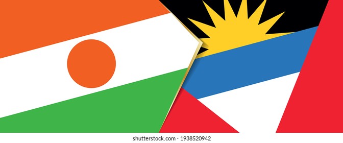 Die Flaggen Niger und Antigua und Barbuda, zwei Vektorfahnen Symbol für Beziehung oder Konfrontation.