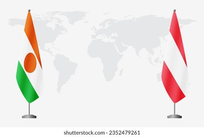Niger and Austria flags for official meeting against background of world map.