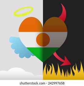 Niger background of a heart half demon half angel