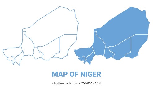 Niger Blue map flat regions border outline vector illustration