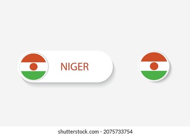 Bandera de botón de Níger en ilustración de óvalo en forma de palabra de Níger. Y la bandera del botón Níger. 