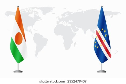 Niger and Cape Verde flags for official meeting against background of world map.