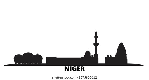 Niger city skyline isolated vector illustration. Niger travel black cityscape