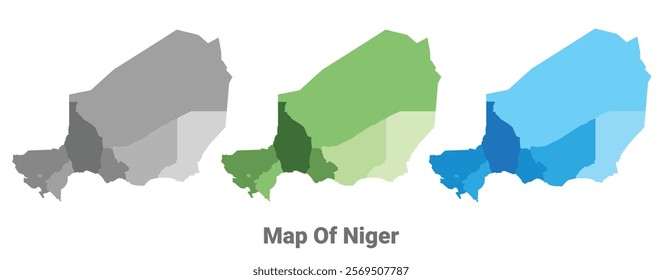 Niger country map in different colors