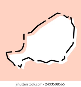Vereinfachte Landkarte für Niger. Weiße Silhouette mit schwarzer gebrochener Kontur auf rosa Hintergrund. Einfaches Vektorsymbol