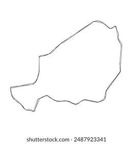 Niger country simplified map.Thin triple pencil sketch outline isolated on white background. Simple vector icon