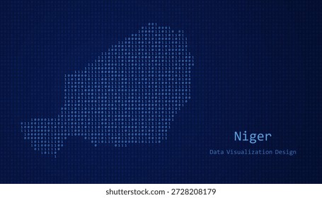 Níger Mapa digital formado con unos y ceros para el diseño de visualización de datos
