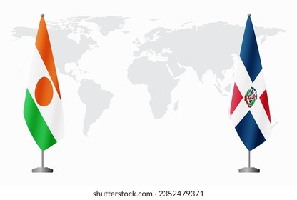 Niger and Dominican flags for official meeting against background of world map.