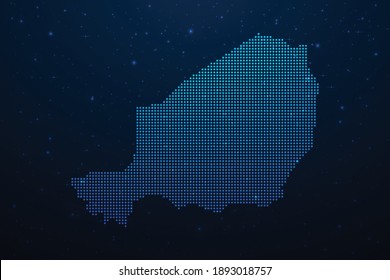 Niger dotted map in futuristic style, glowing outline made of stars lines dots. Communication, internet technologies concept on dark blue space background. Vector illustration.