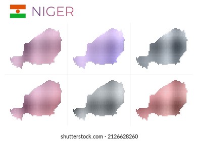 Niger dotted map set. Map of Niger in dotted style. Borders of the country filled with beautiful smooth gradient circles. Artistic vector illustration.