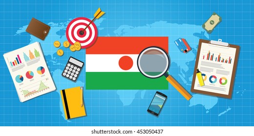 niger economy economic condition country with graph chart and finance tools vector graphic illustration