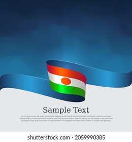 Niger flag background. National nigerian patriotic banner, poster. Business booklet. Niger flag wavy ribbon on blue white background. State flyer, cover. Vector tricolor brochure design