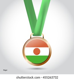 Niger Flag in Bronze Medal. Vector Illustration. RIO Olympic Game Bronze Medal. Vector Illustration