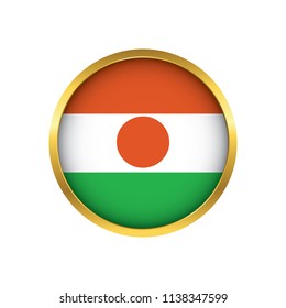 Niger flag button, Golden on a white background,flag of Niger Round badge or icon isolated. Vector illustration.