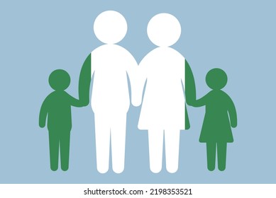 Niger flag with family concept, vector element, parent and kids holding hands, immigrant idea, happy family with Niger flag, flat design asset
