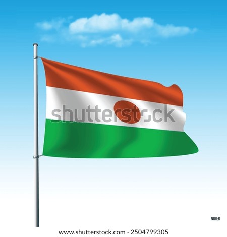 Niger flag flying on blue sky, vector illustation.