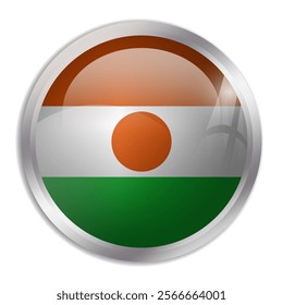 Niger flag - glossy circle button displays a colorful flag representing a country cultural identity and heritage. The essence of national pride and unity.