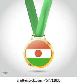 Niger Flag in gold Medal. Vector Illustration. RIO Olympic Game gold Medal. Vector Illustration