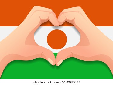 Niger flag and hand heart shape. Patriotic background. National flag of Niger vector illustration