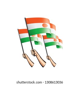 Niger flag and hand on white background. Vector illustration