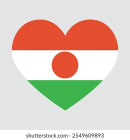 Bandera de Níger en forma de corazón, símbolo de amor. banderas en forma de corazón de los países del continente africano. Ilustración vectorial