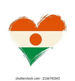 Niger flag heart-shaped grunge background. Vector illustration.