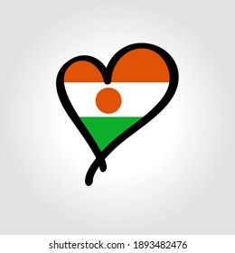 Niger flag heart-shaped hand drawn logo. Vector illustration.