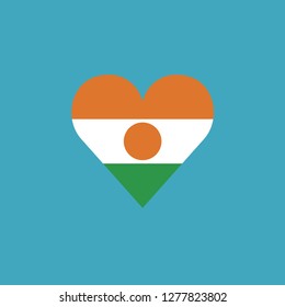 Niger flag icon in a heart shape in flat design. Independence day or National day holiday concept.