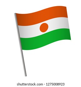 Niger flag icon. National flag of Niger on a pole vector illustration.