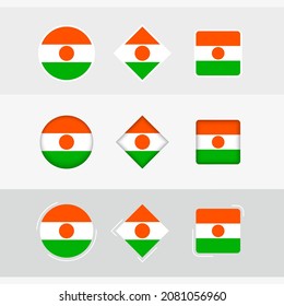 Iconos de la bandera de Níger, bandera vectorial de Níger. Tres versiones del icono.