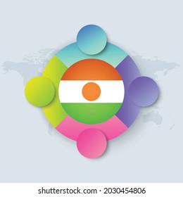 Niger Flag with Infographic Design isolated on World map. Vector illustration.