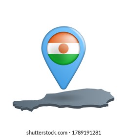 Anclaje del mapa de la bandera de Níger en blanco