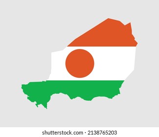 Niger Flag Map. Map of the Republic of the Niger with the Nigerien country banner. Vector Illustration.